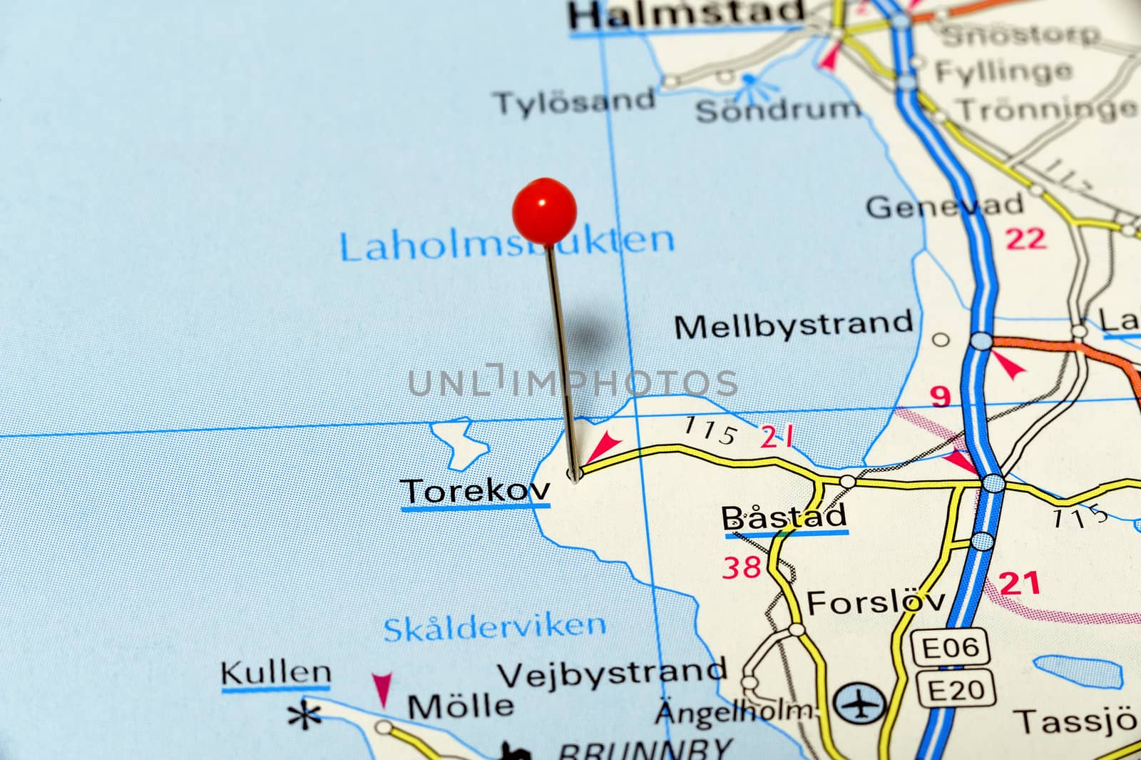 Closeup map of Torekov. Torekov a small city in Sweden.