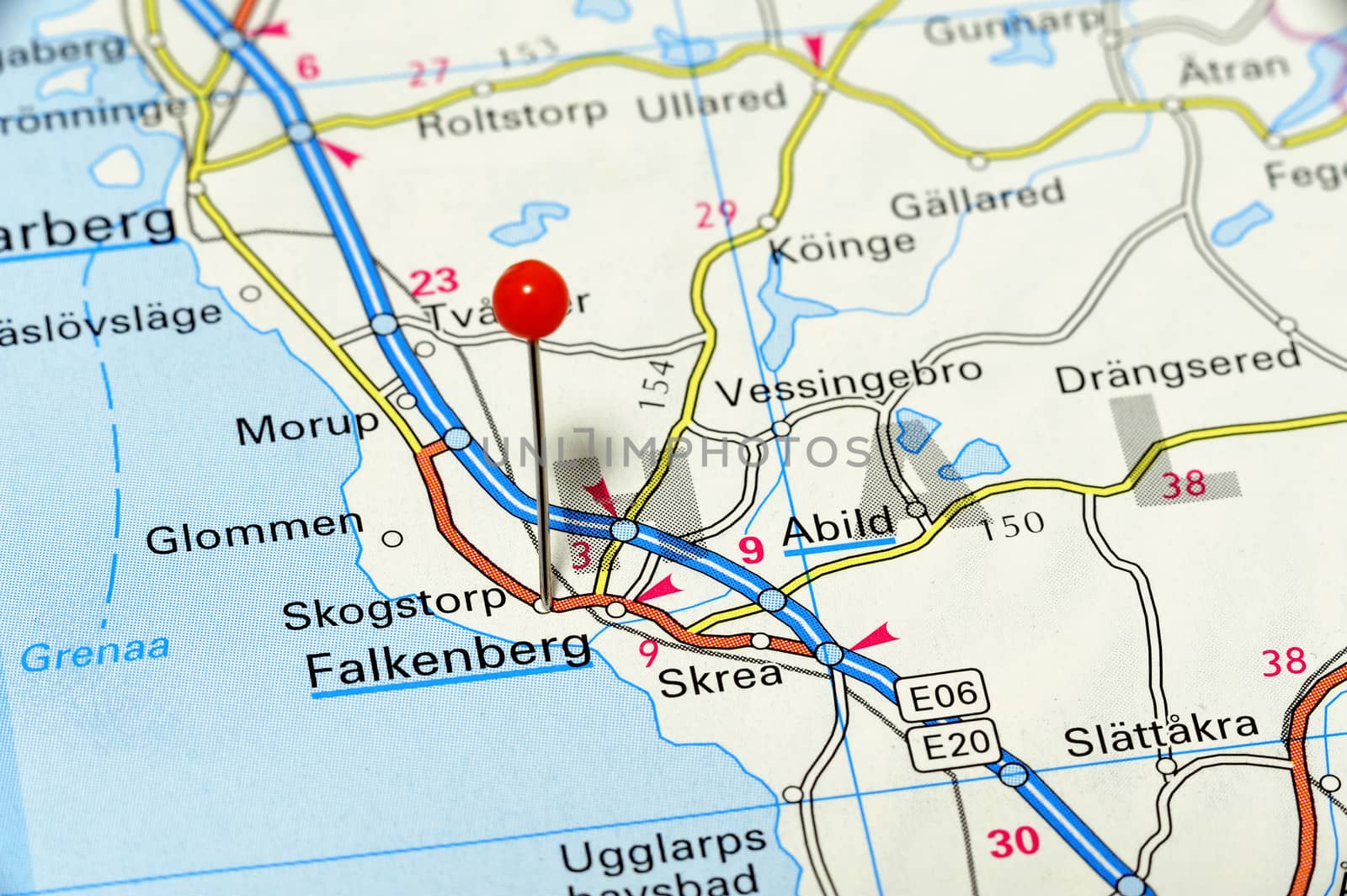 Closeup map of Falkenberg. Falkenberg a city in Sweden