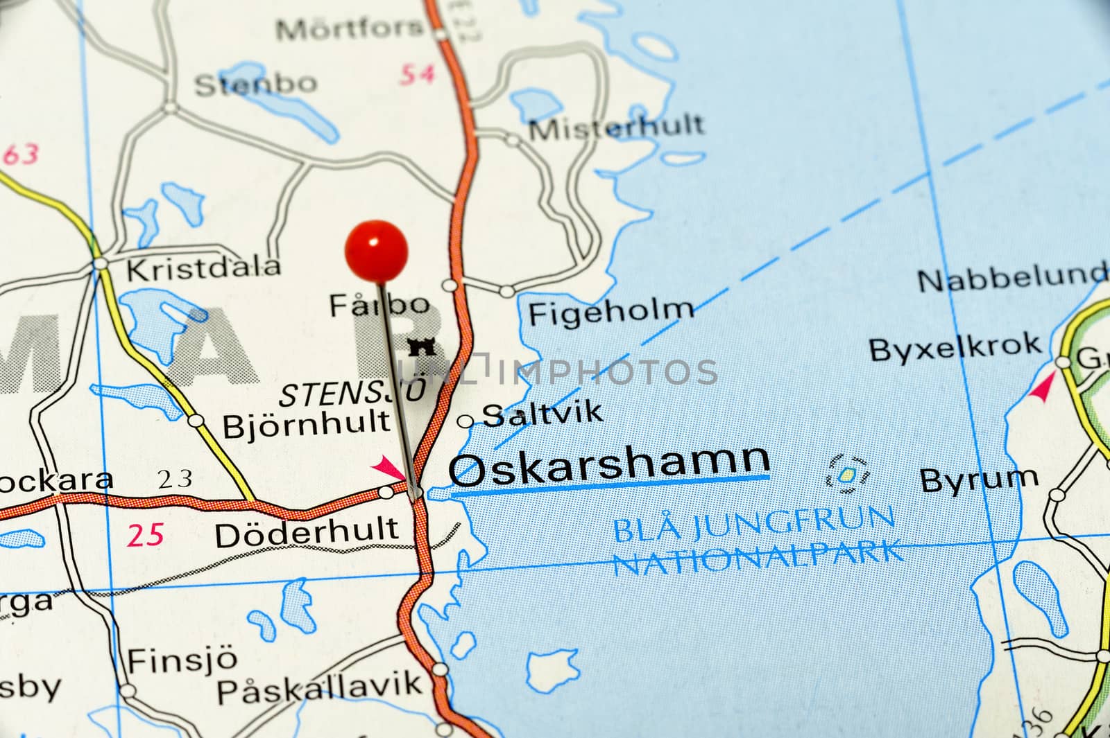 Closeup map of Oskarshamn. Oskarshamn a city in Sweden.