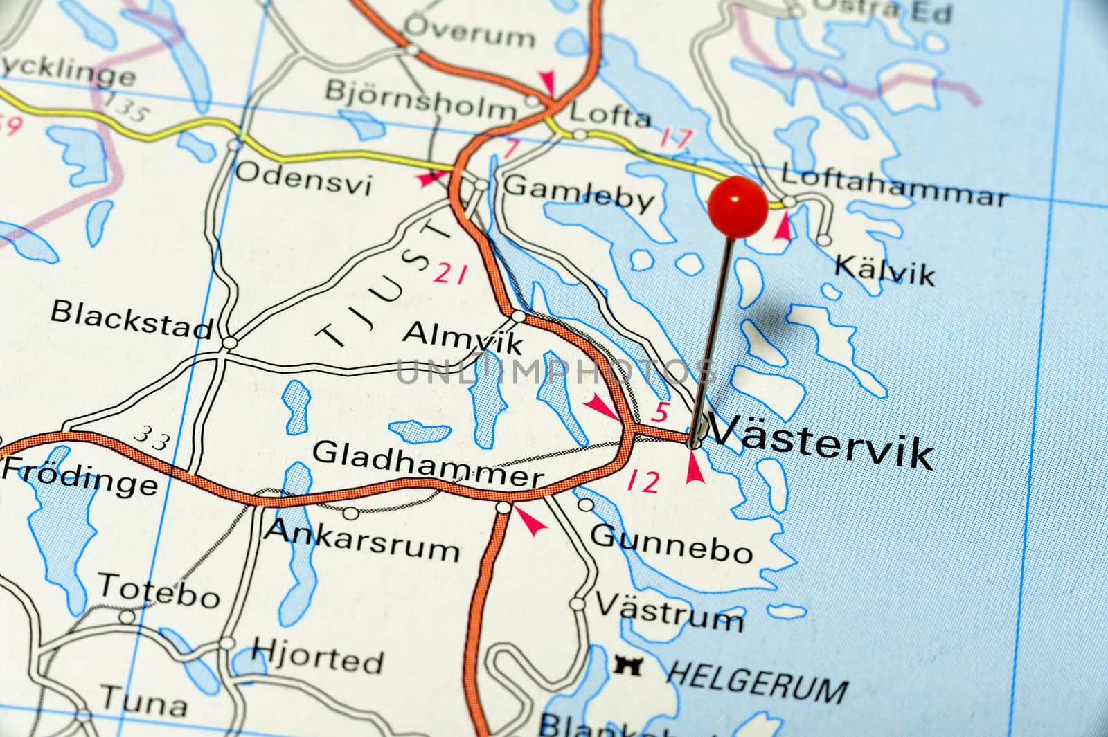 Closeup map of Västervik. Västervik a city in Sweden.