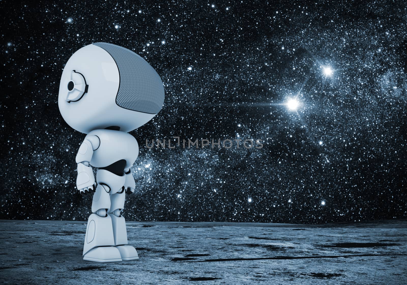 Robot watching the stars - 3D Render