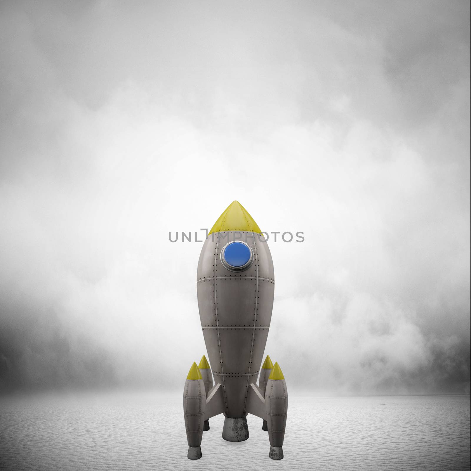 Rocket on cloud background (3D Render)
