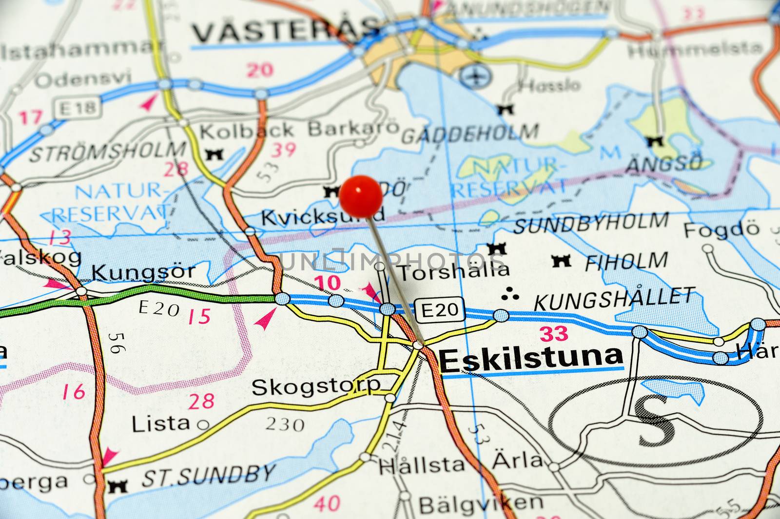 Closeup map of Eskilstuna. Eskilstuna a city in Sweden.