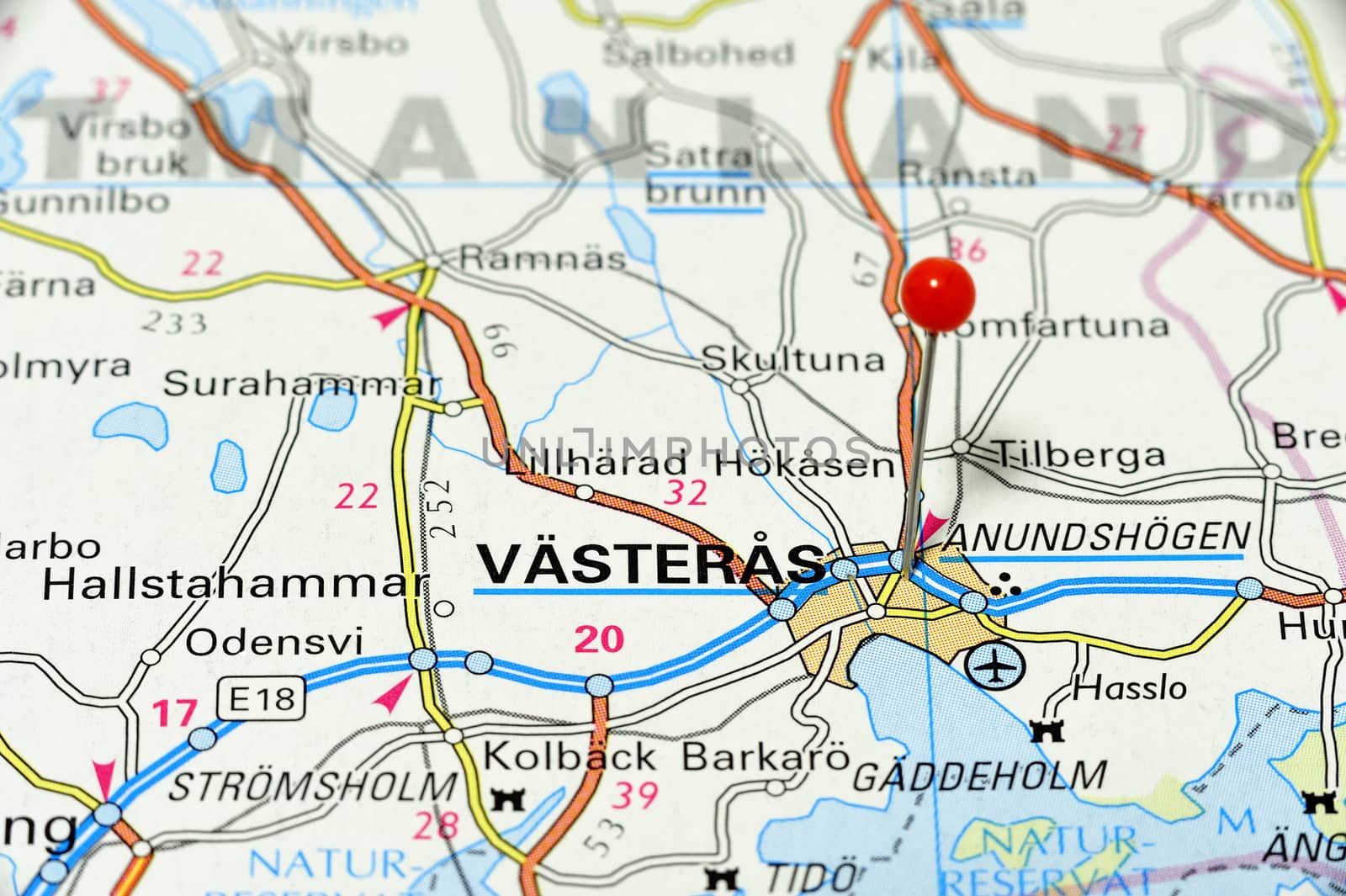 Closeup map of Västerås. Västerås a city in Sweden.