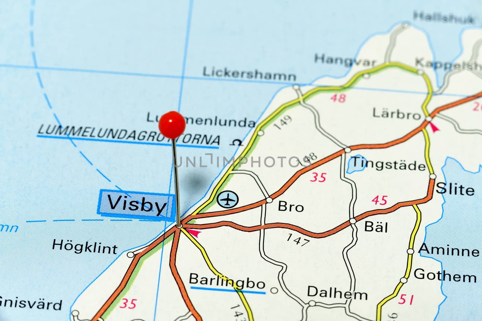 Closeup map of Visby. Visby a city in Gotland Island.