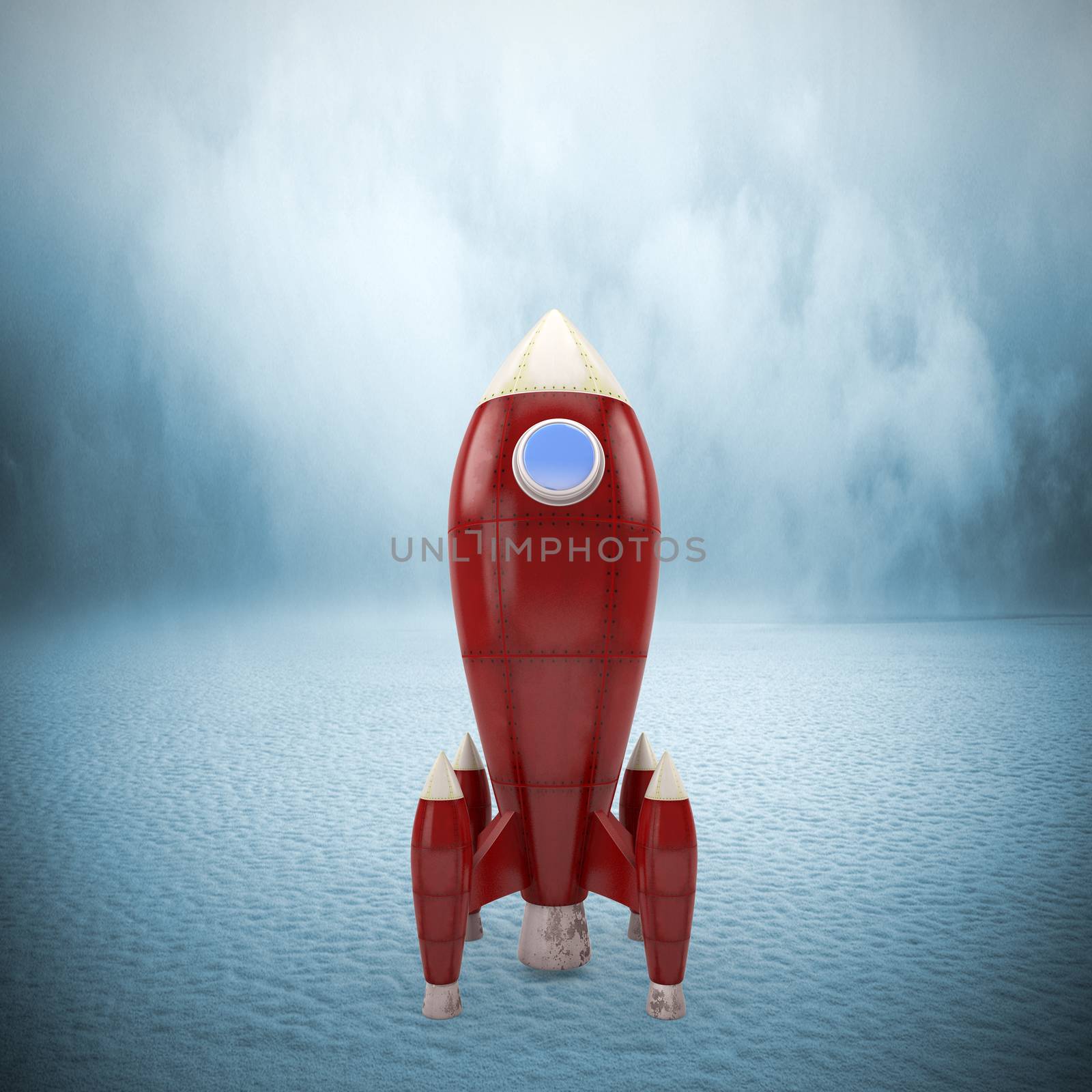 Rocket on cloud background (3D Render)