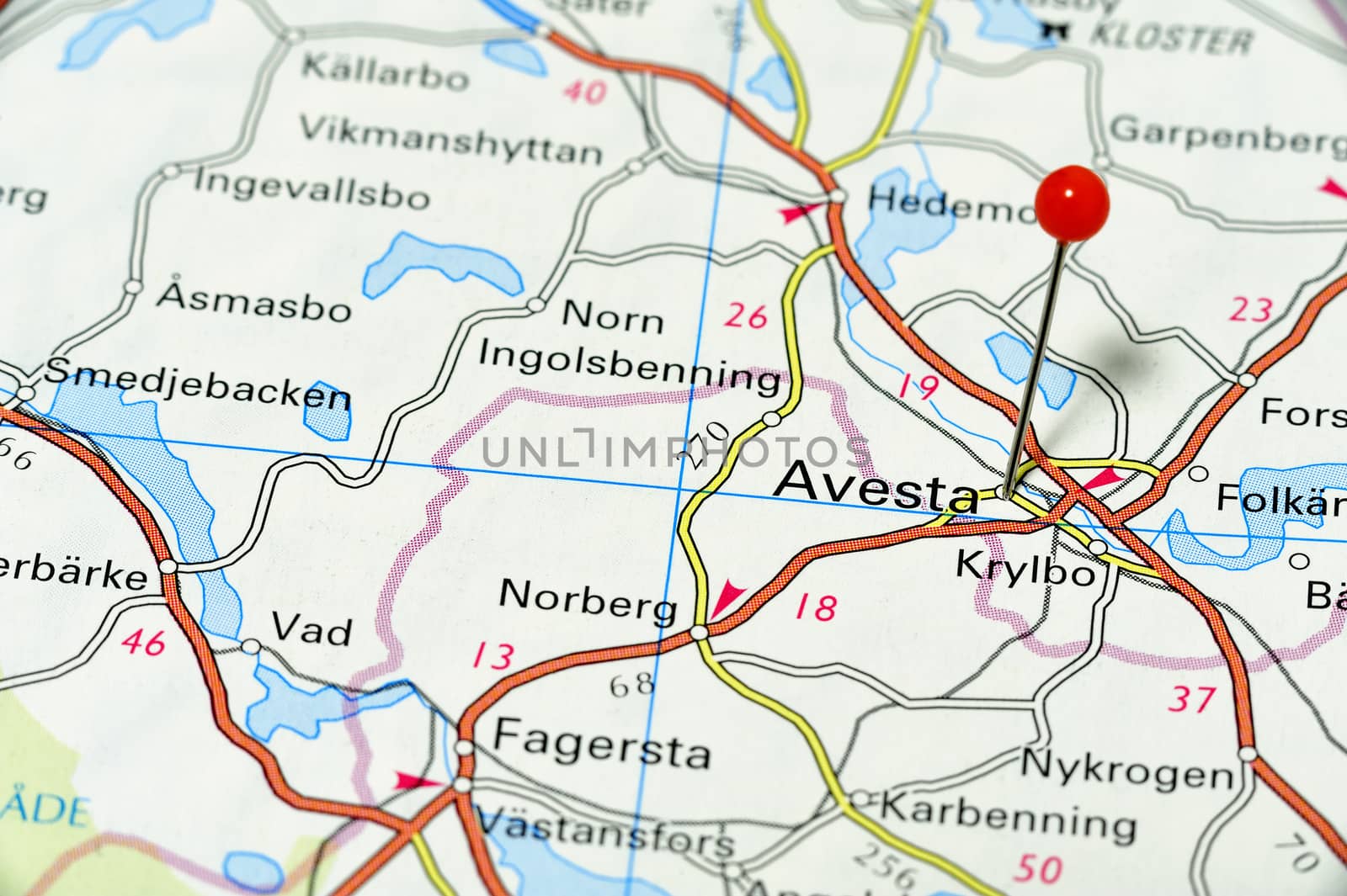 Closeup map of Avesta. Avesta a city in Sweden.