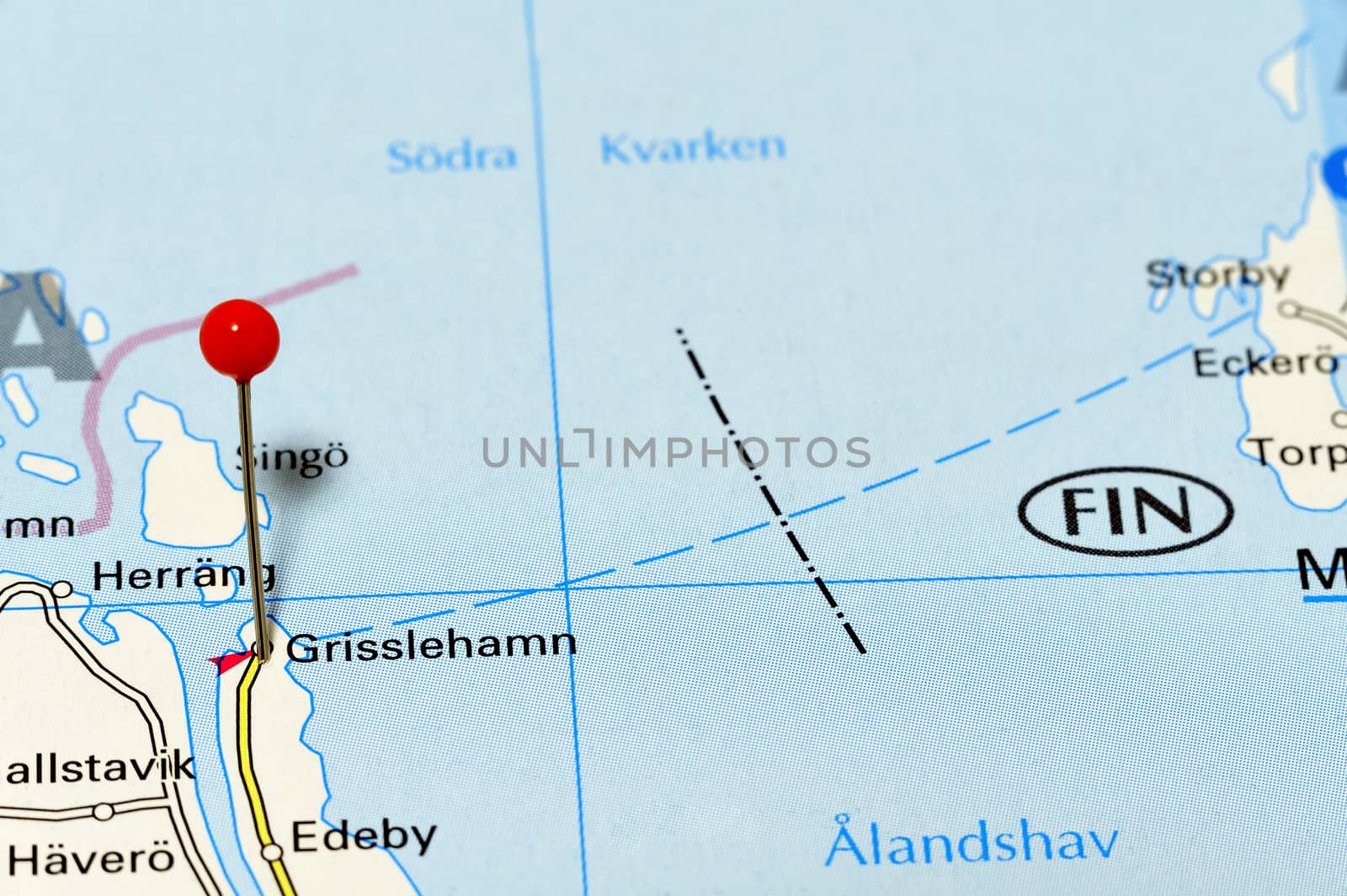 Closeup map of Grsslehamn. Grisslehamn a city in Sweden.