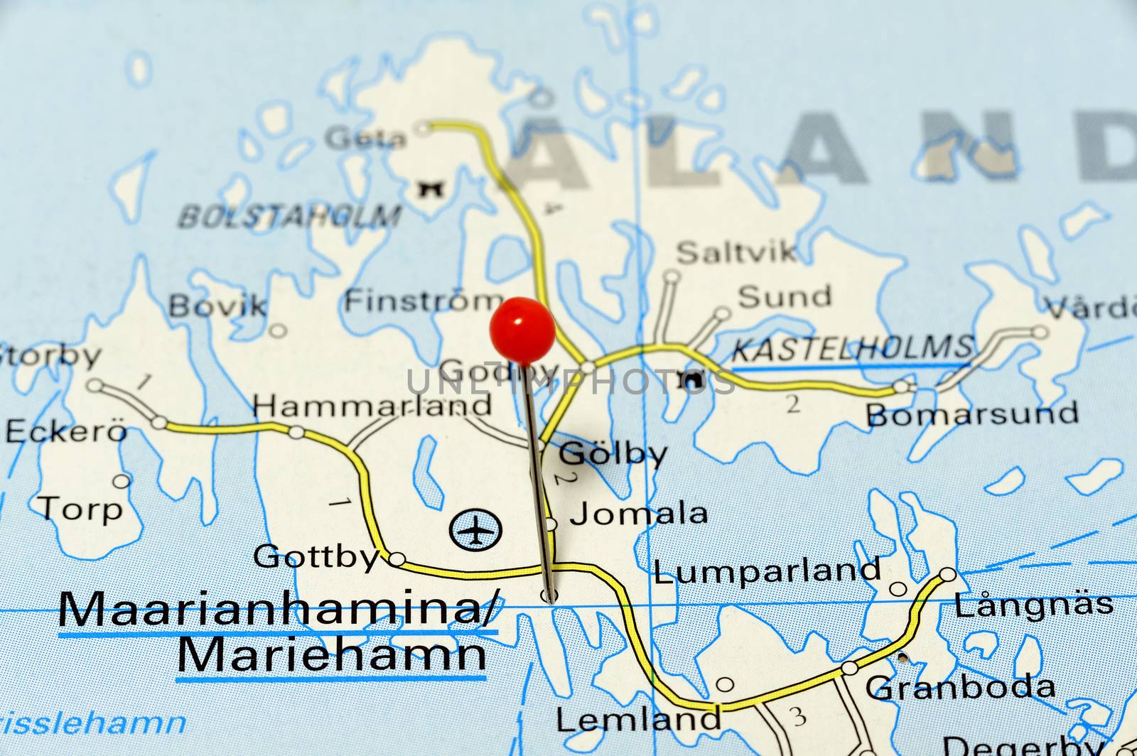 Closeup map o Mariehamn. Mariehamn a city on Åland Island.