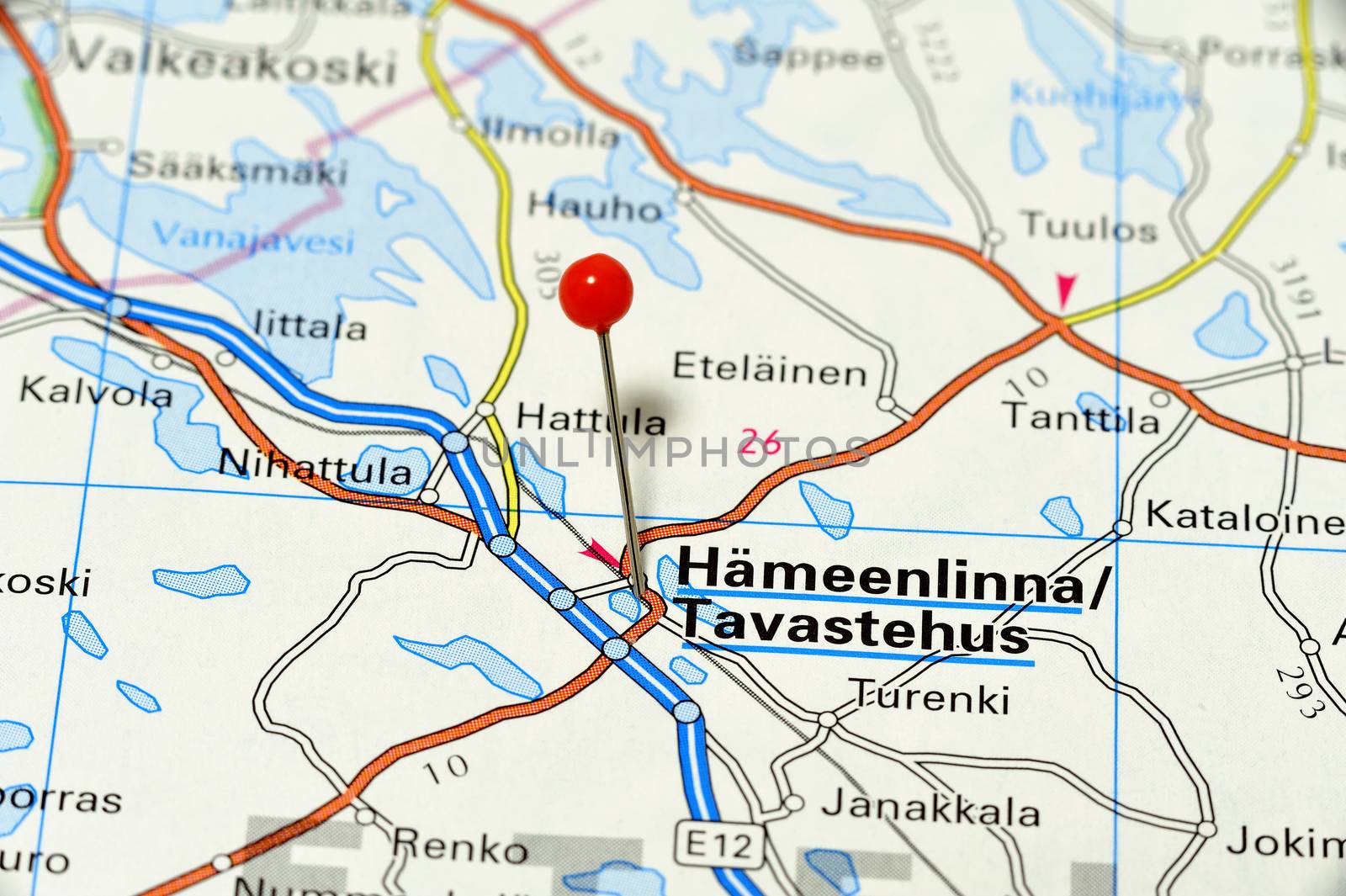Closeup map of Hämeenlinna. Hämeenlinna a city in Finland.