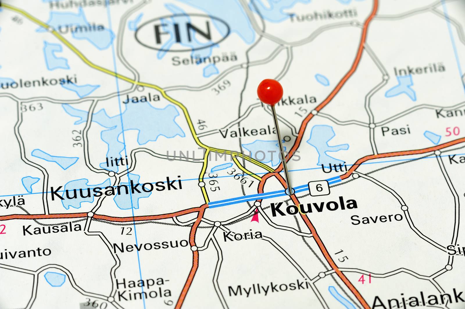 Closeup map of Kouvola. Kouvola a city in Finland.