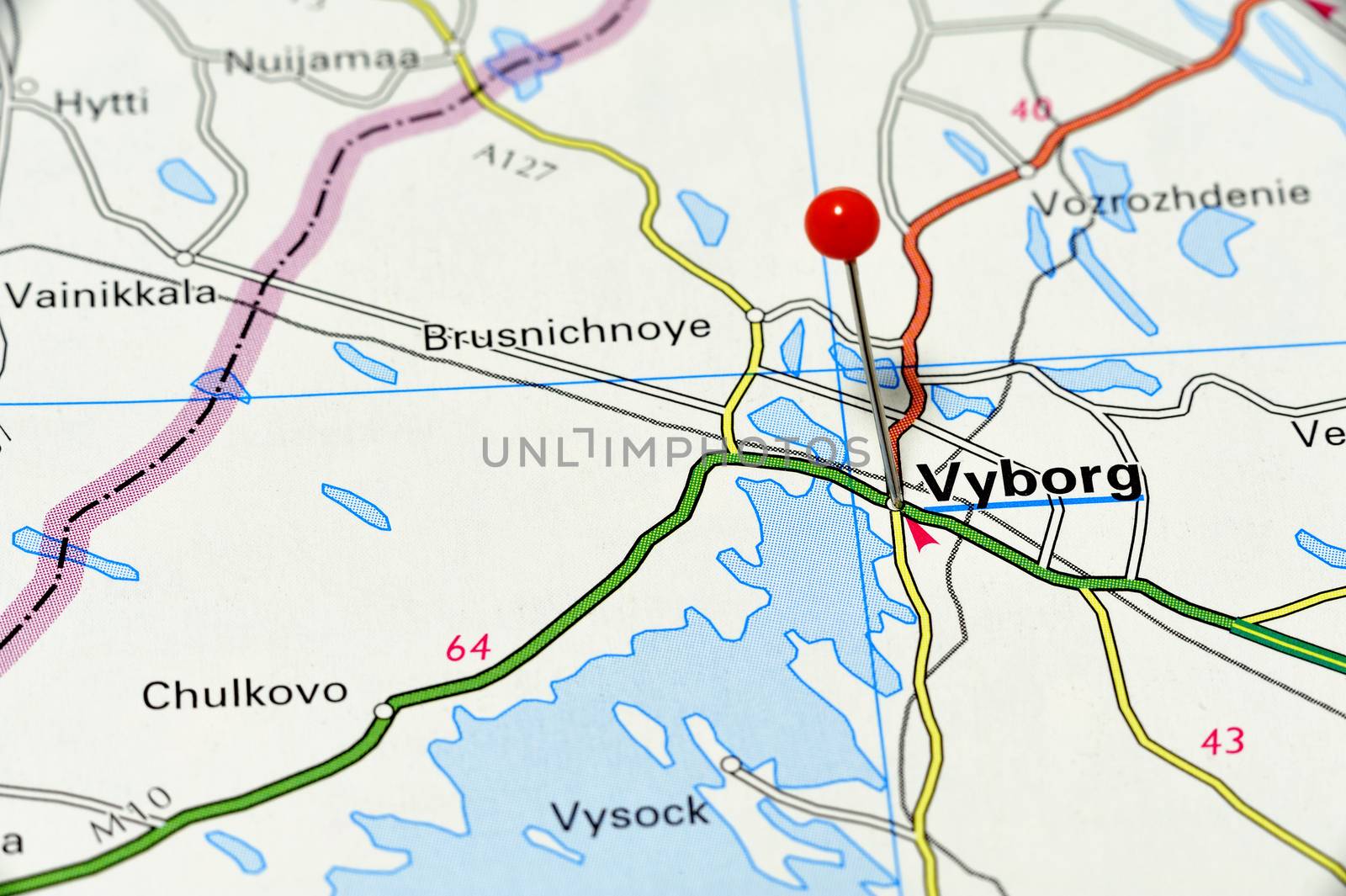 Closeup map of Vyborg. Vyborg a city in Russia.