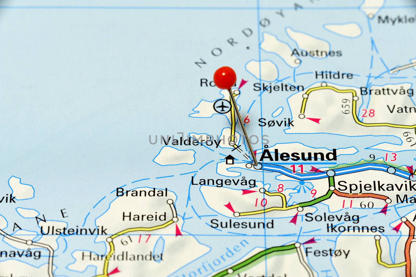 Closeup map of Ålesund. Ålesund a city in Norway.