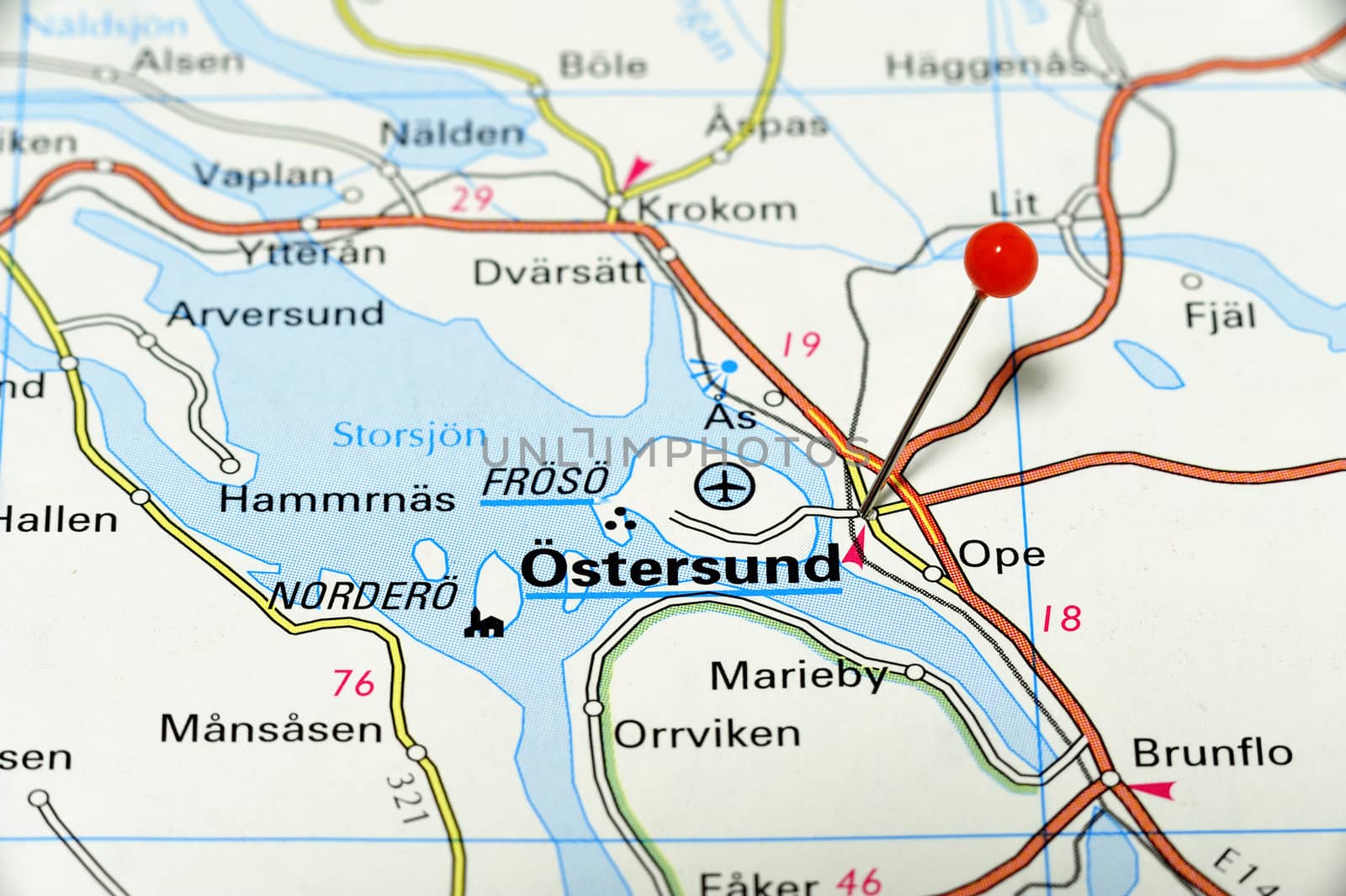 Closeup map of Östersund.