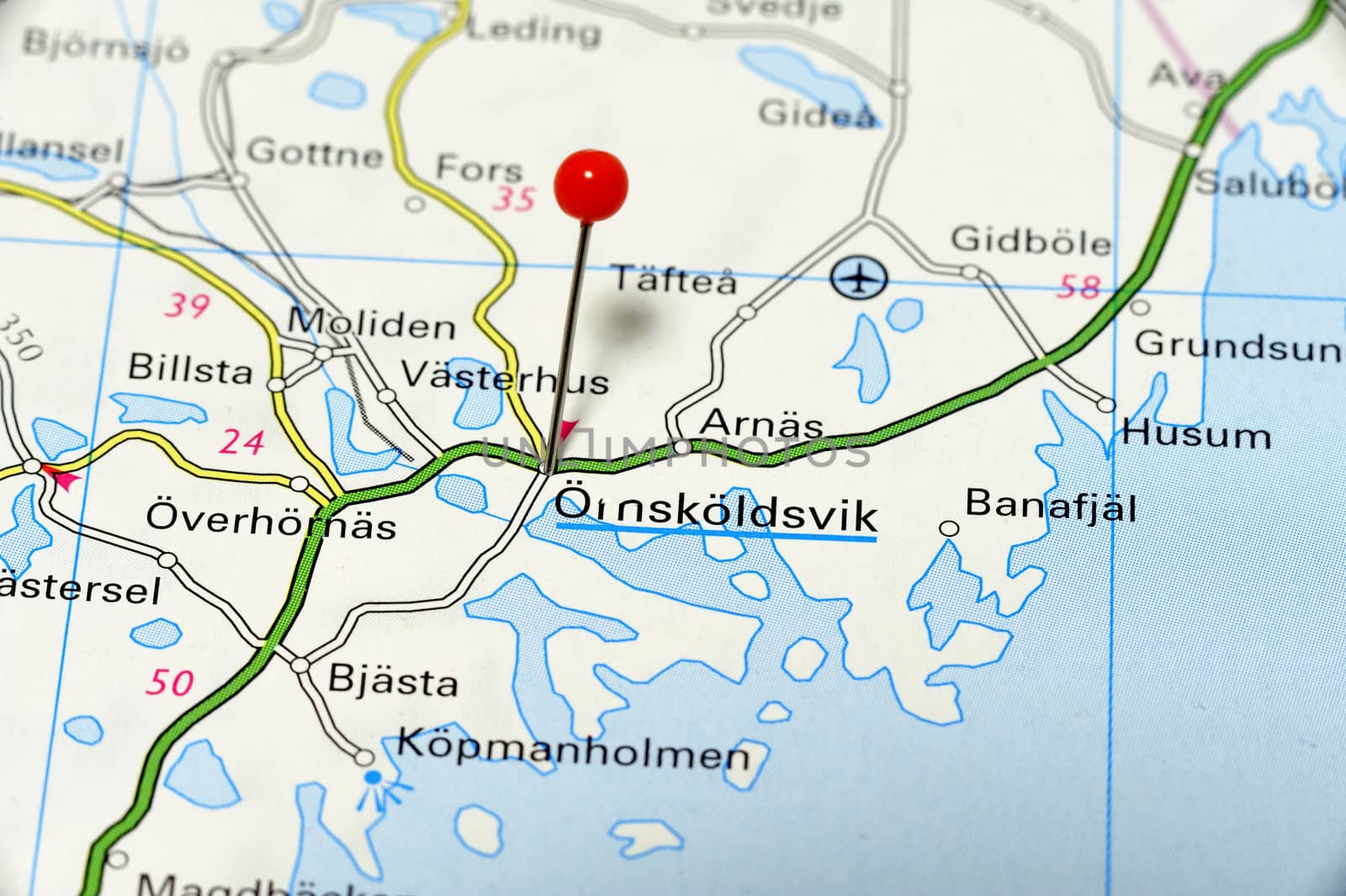 Closeup map o Örsnsköldsvik. Örnsköldsvik a city in Sweden.