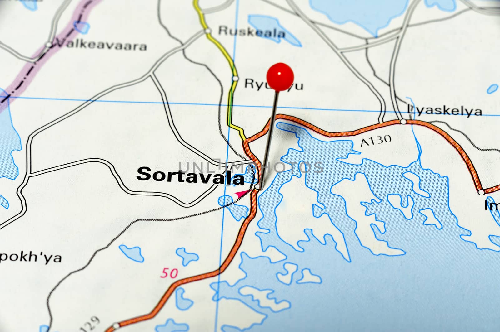 Closeup map of Sortavala. Sortavala a city in Finland.