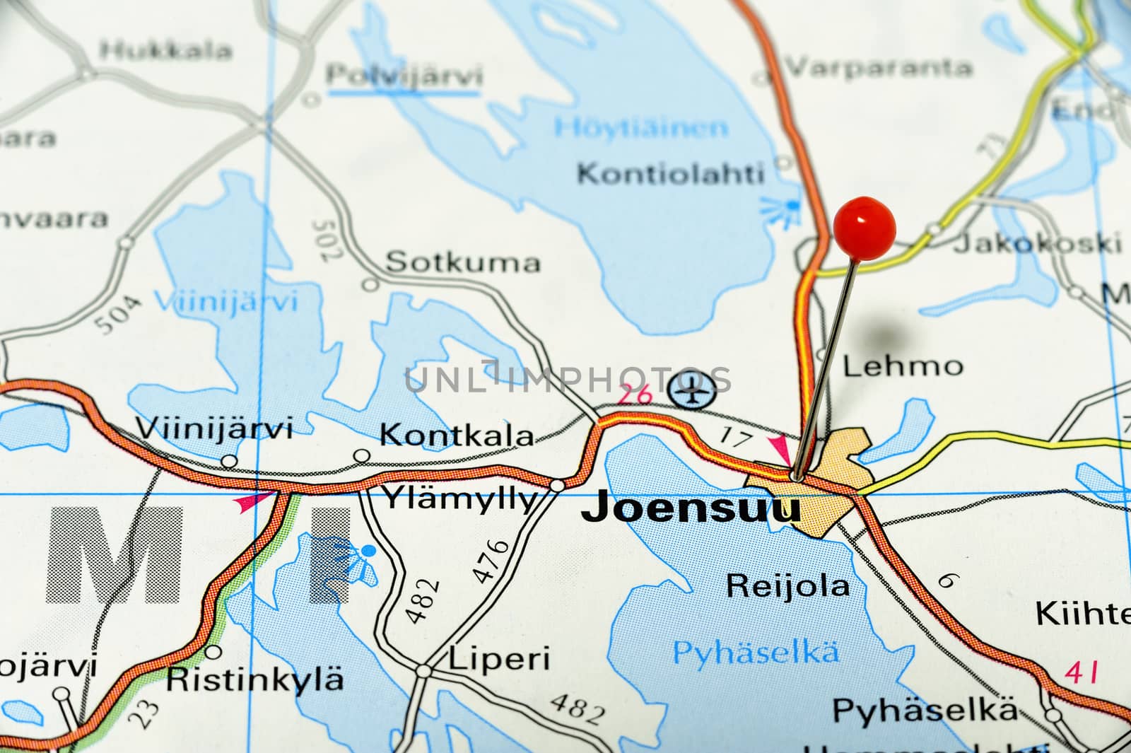 Closeup map of Joensuu. Joensuu a city in Finland.