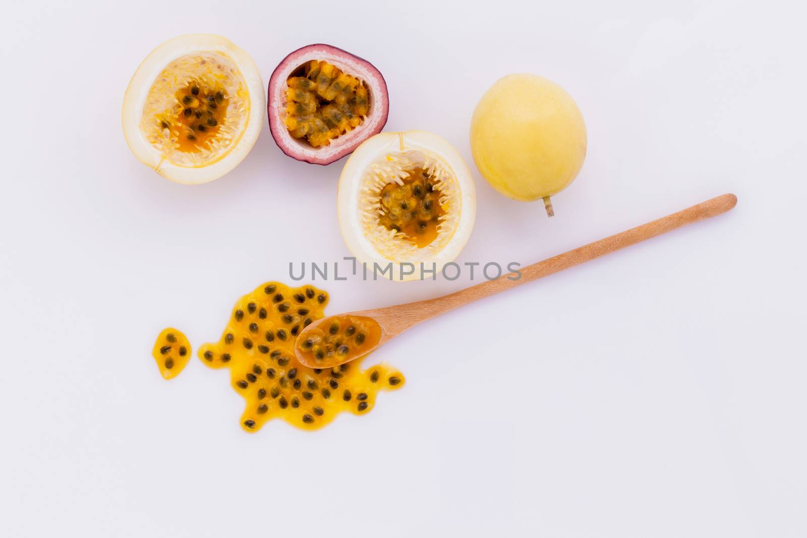 Fresh passion fruit healthy and refresh isolate on white background .