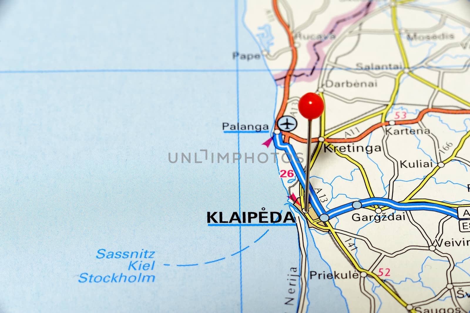 Closeup map of Klaipeda. Klaipeda a city in Lithuania.