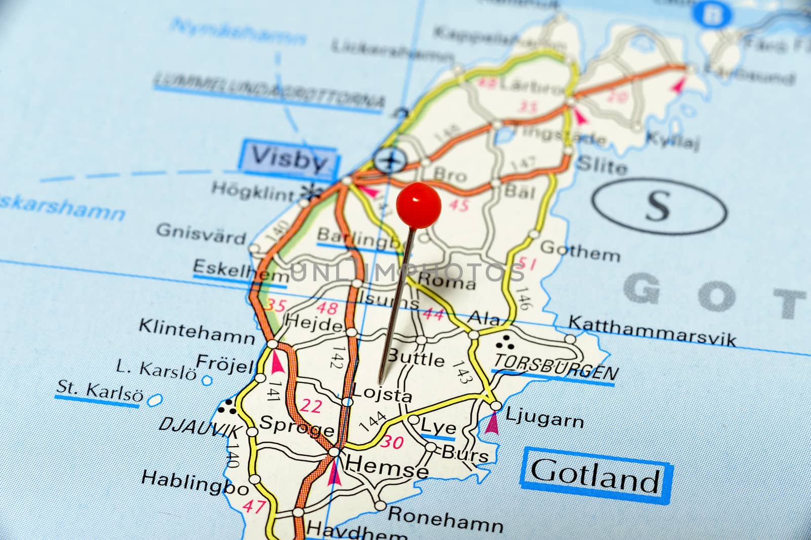 Closeup map of Gotland. Gotland is the largest iceland in Sweden.