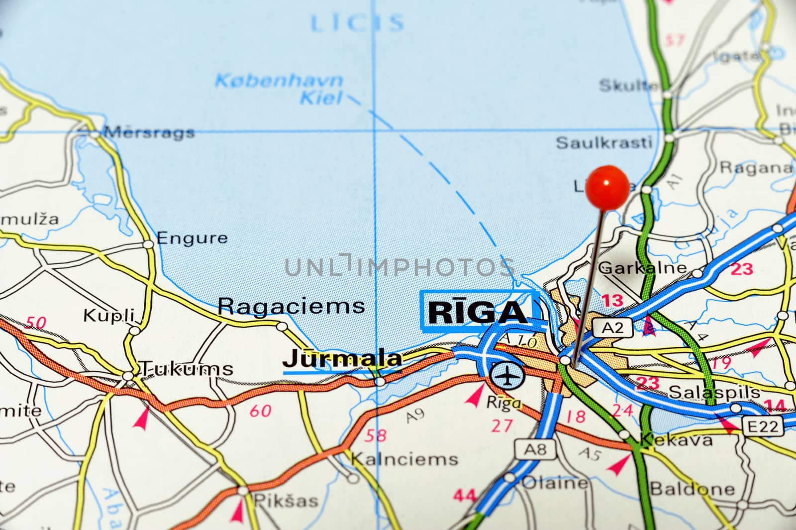 Closeup map of Riga. Riga a city in Latvia.