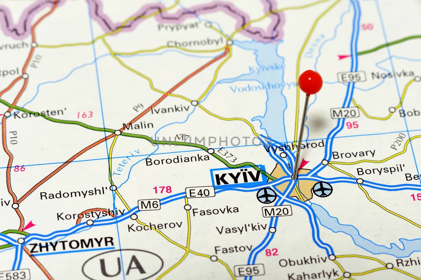 Closeup map of Kyiv. Kyiv a city in Uraine.