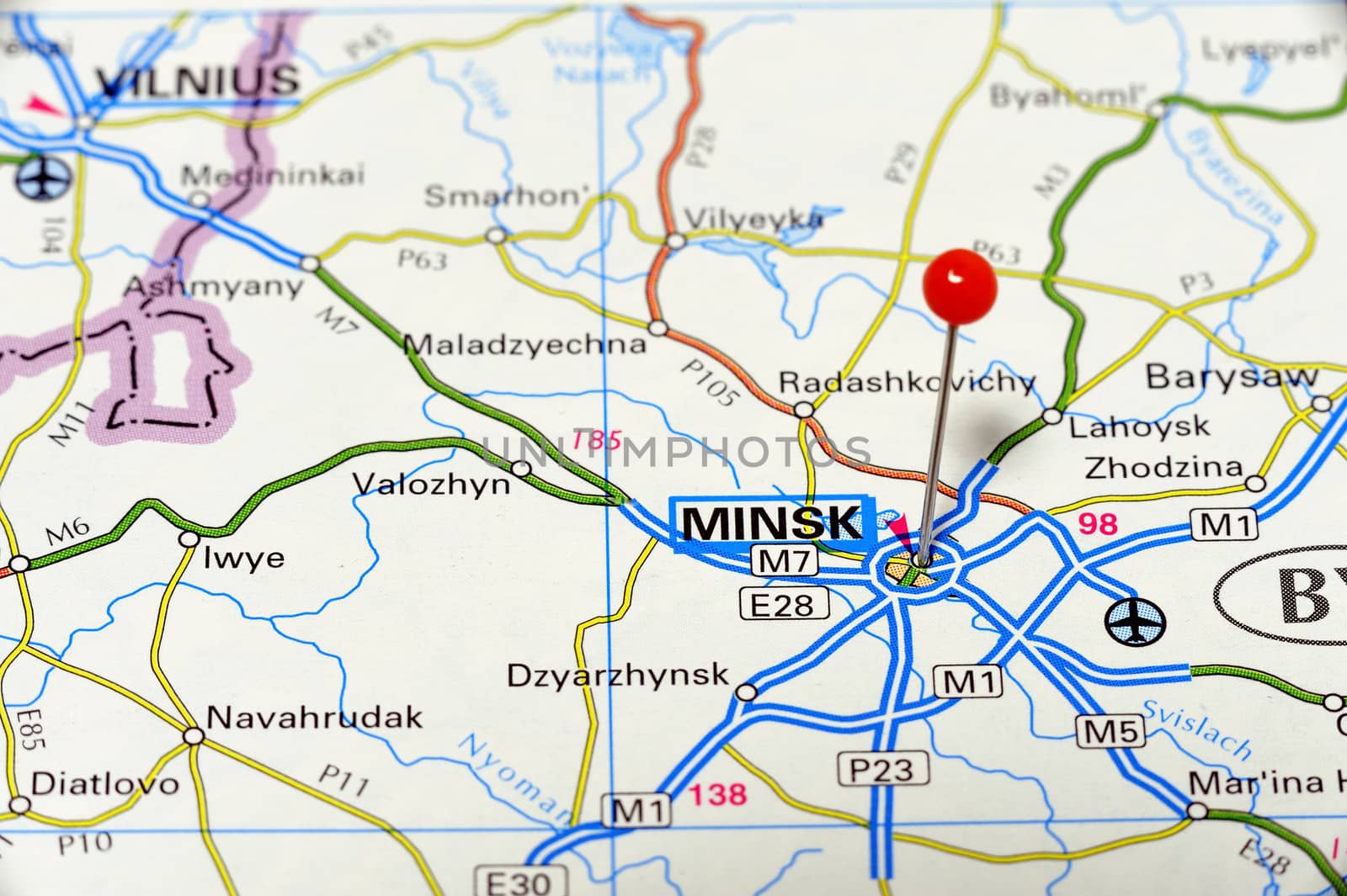 Closeup map of Minsk. Minsk a city in Belarus.