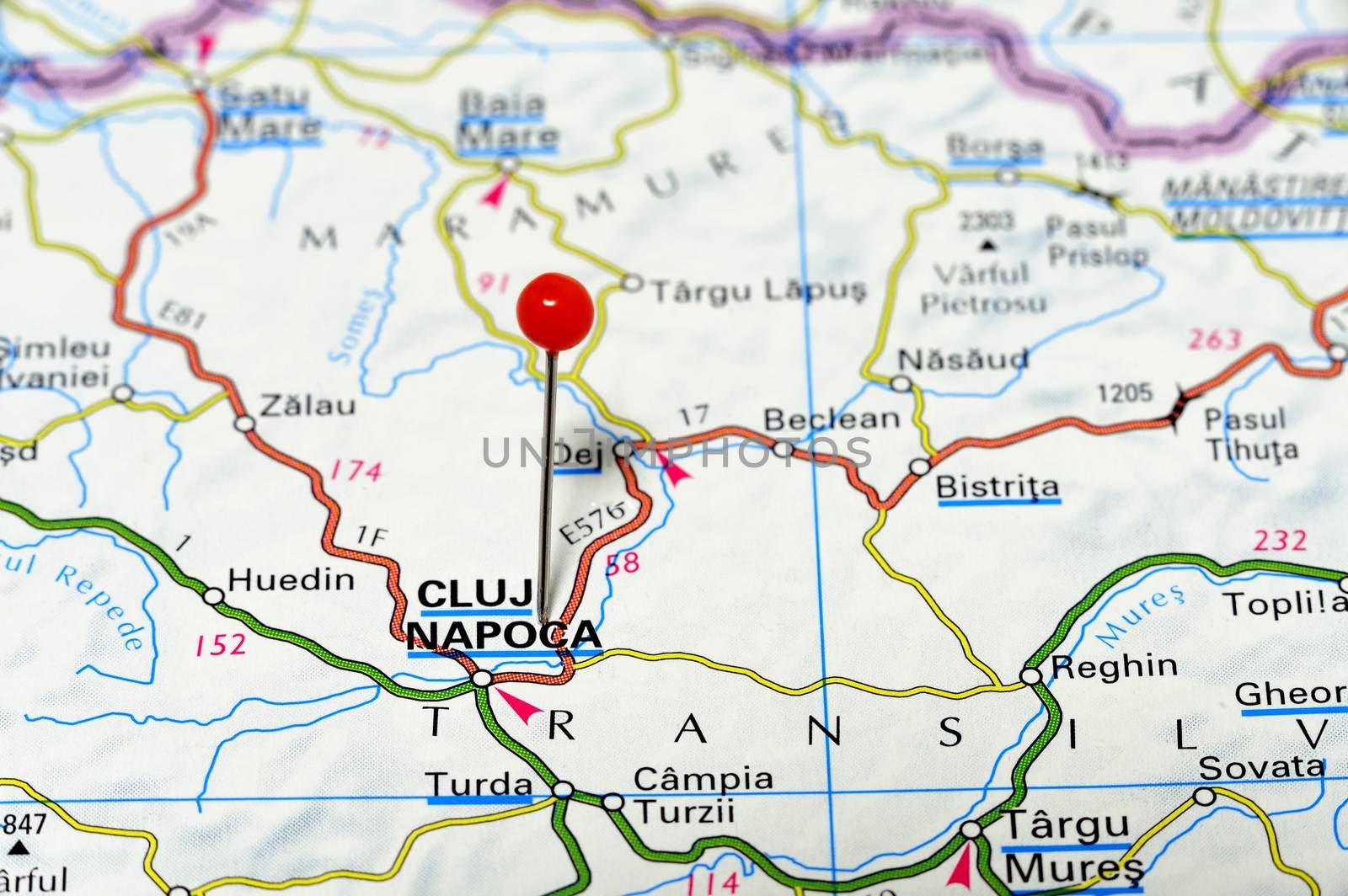 Closeup map of Cluj-Napoca. Cluj-Napoca a city in Romania.