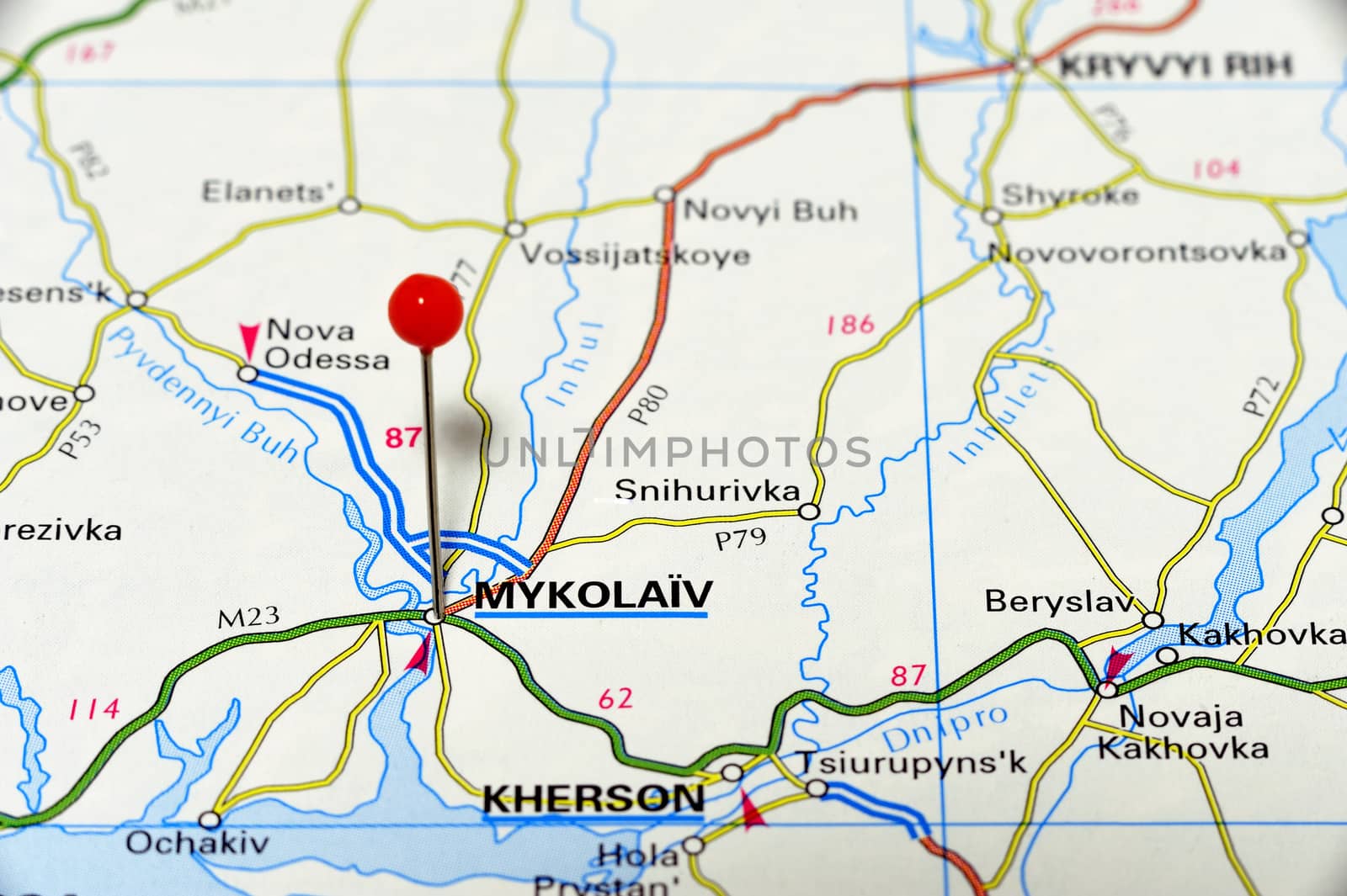 Closeup map of Myolajiv.
