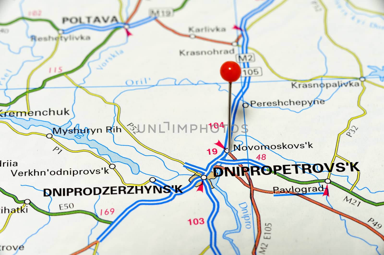 Closeup map of Dnipropetrovsk. Dnipropetrovsk a city in Ukraine.