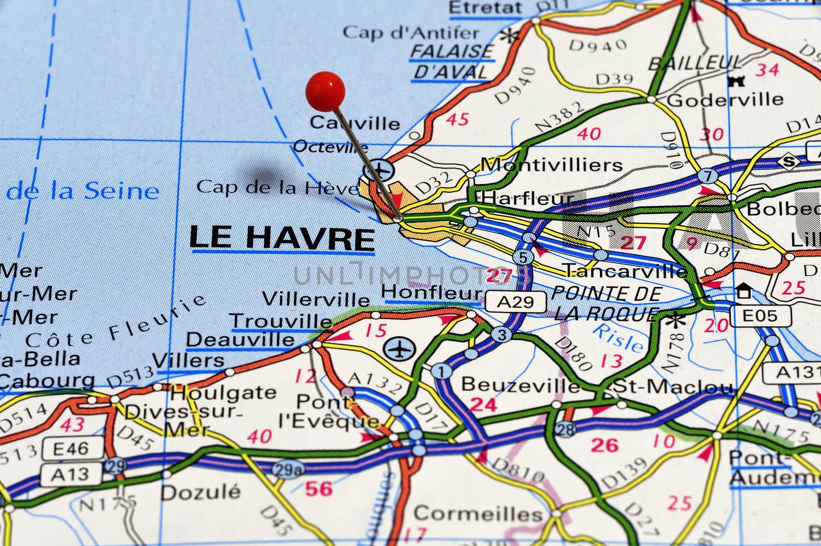 Closeup map of Le Havre. Le Havre a city in France.