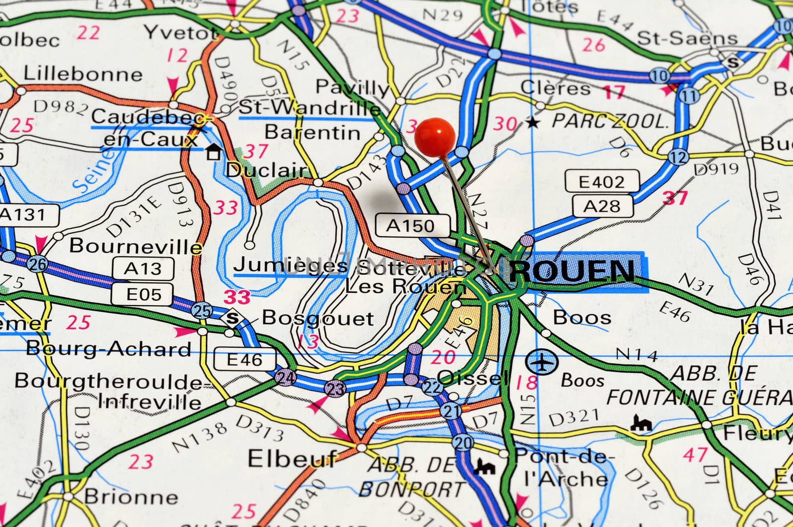 Closeup map of Rouen. Rouen a city in France