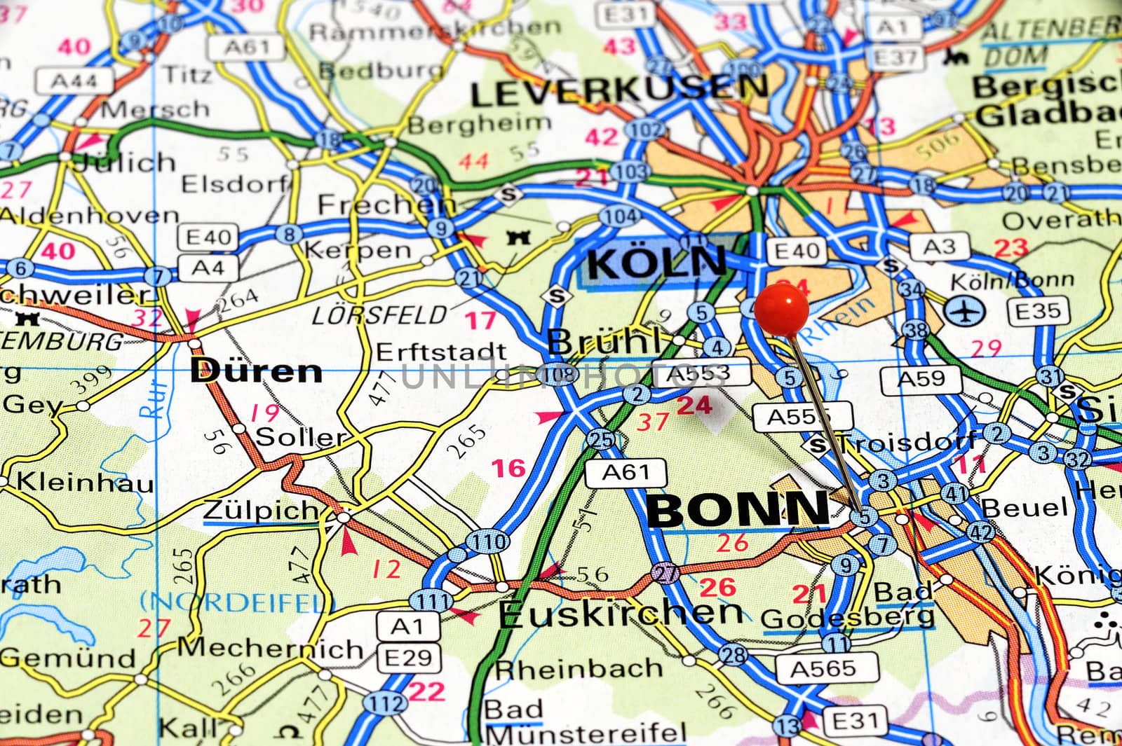 Closeup map of Bonn.