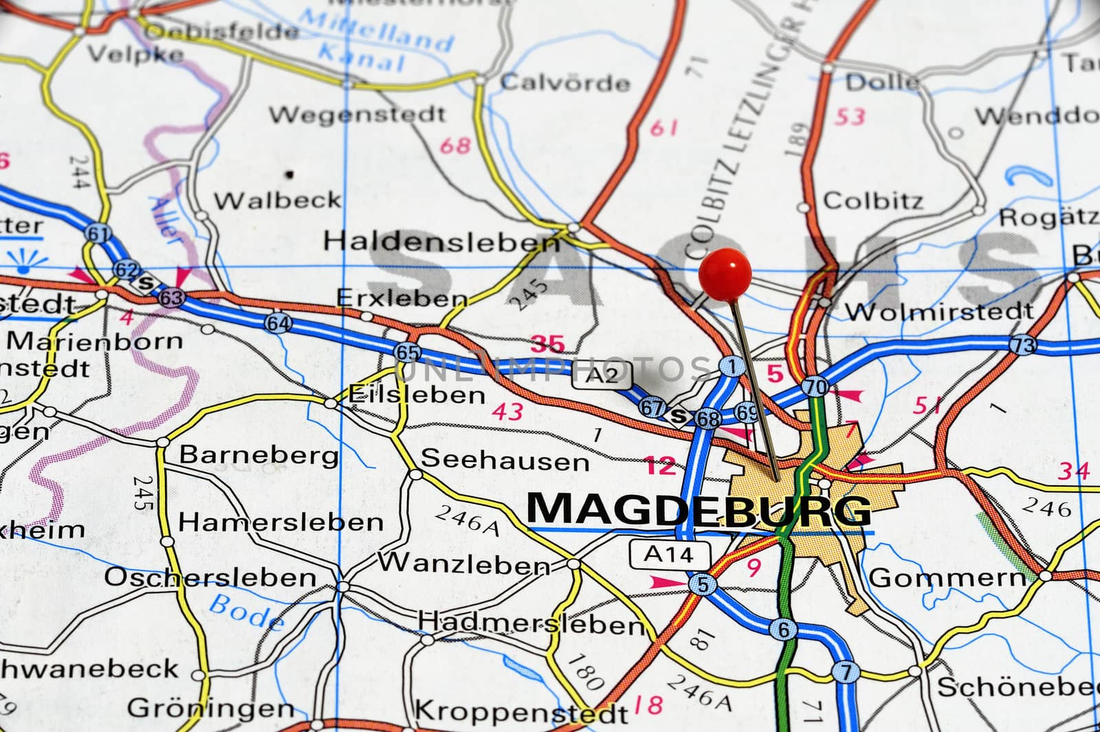 Closeup map o Magdeburg. Magdeburg a city in Germany.