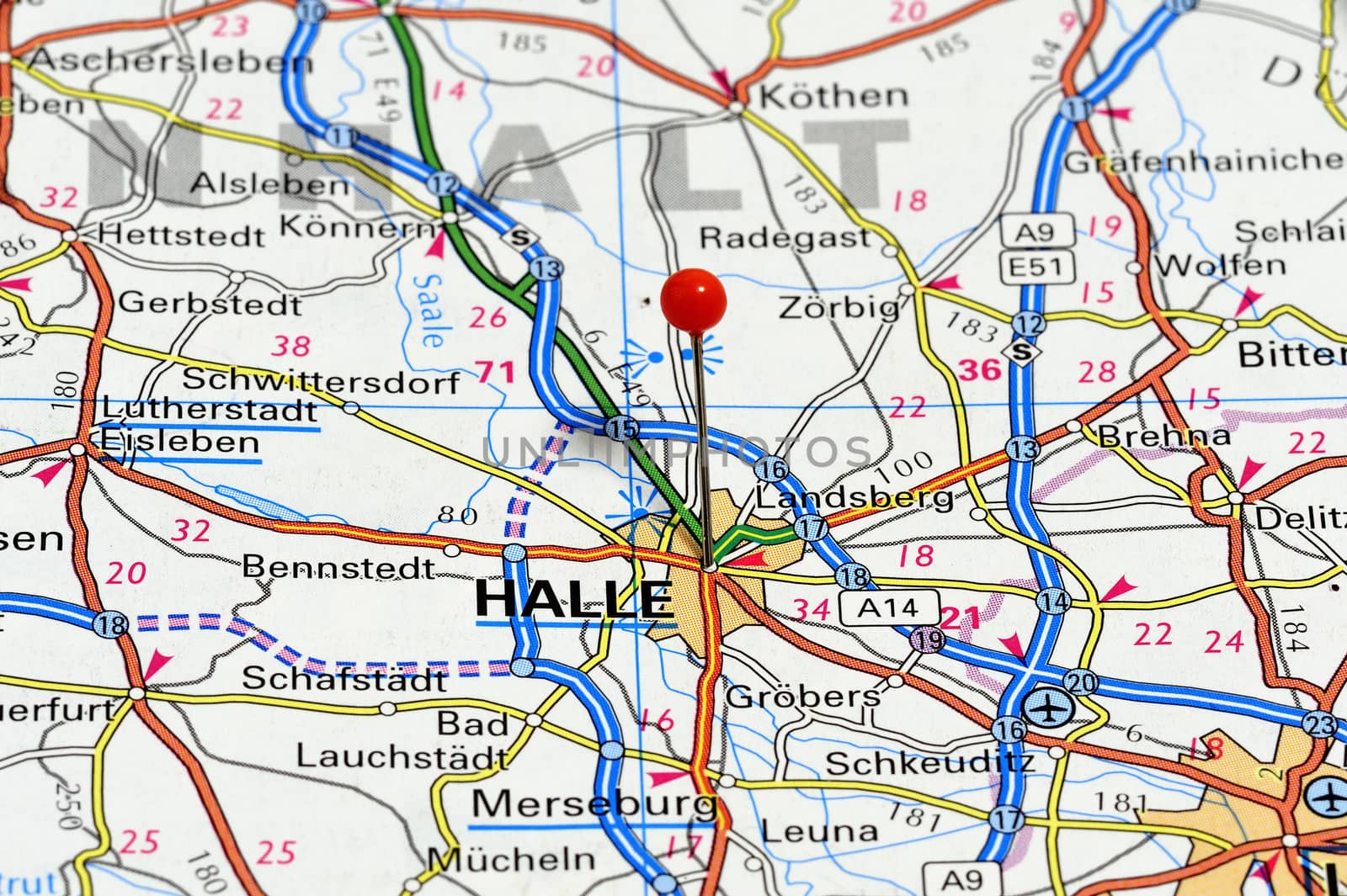 Closeup of Halle, Halle is the German state of Saxony-Anhalt's largest city, situated on the River Saale.