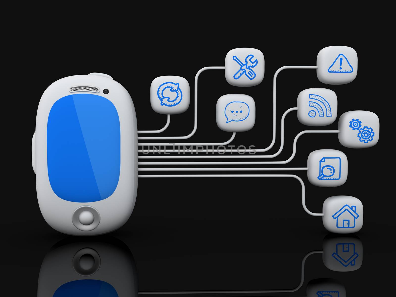 Smartphone with cloud of application icons 
Note: All Devices design and all screen interface graphics in this series are designed by the contributor him self.