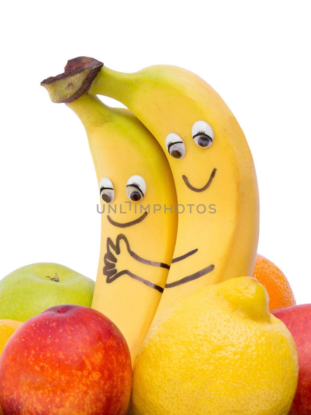 Two loving bananas with eyes and mouth by BenSchonewille