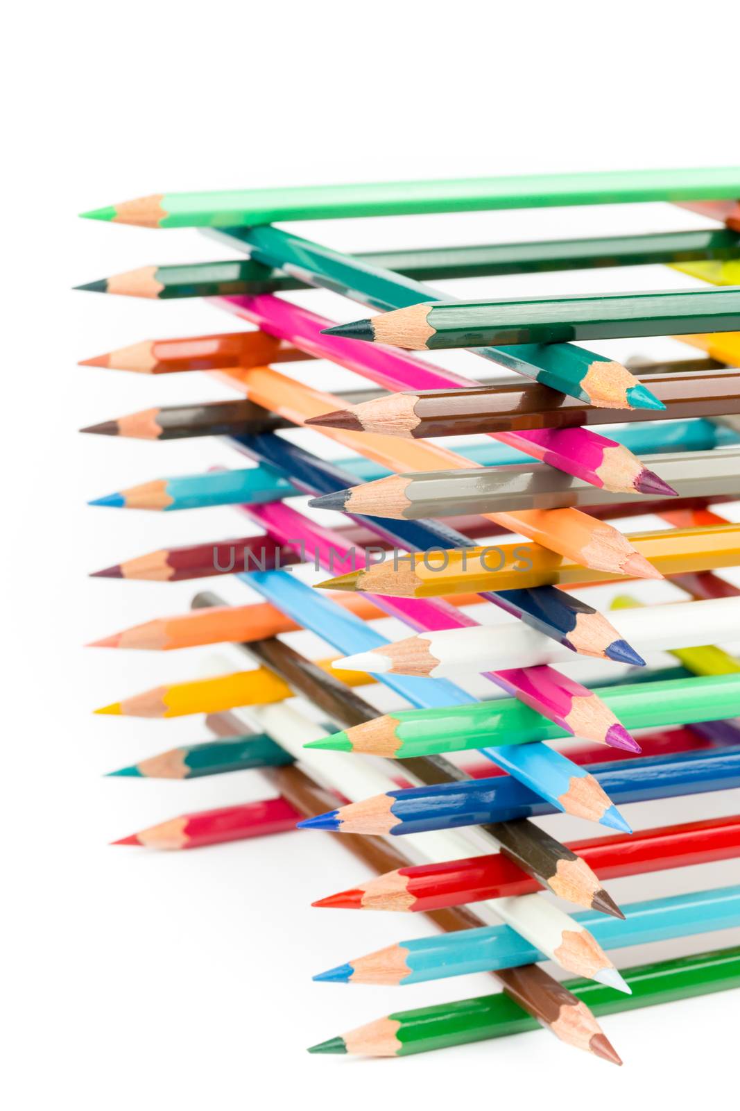 Part of construction with colored crayons isolated on white background