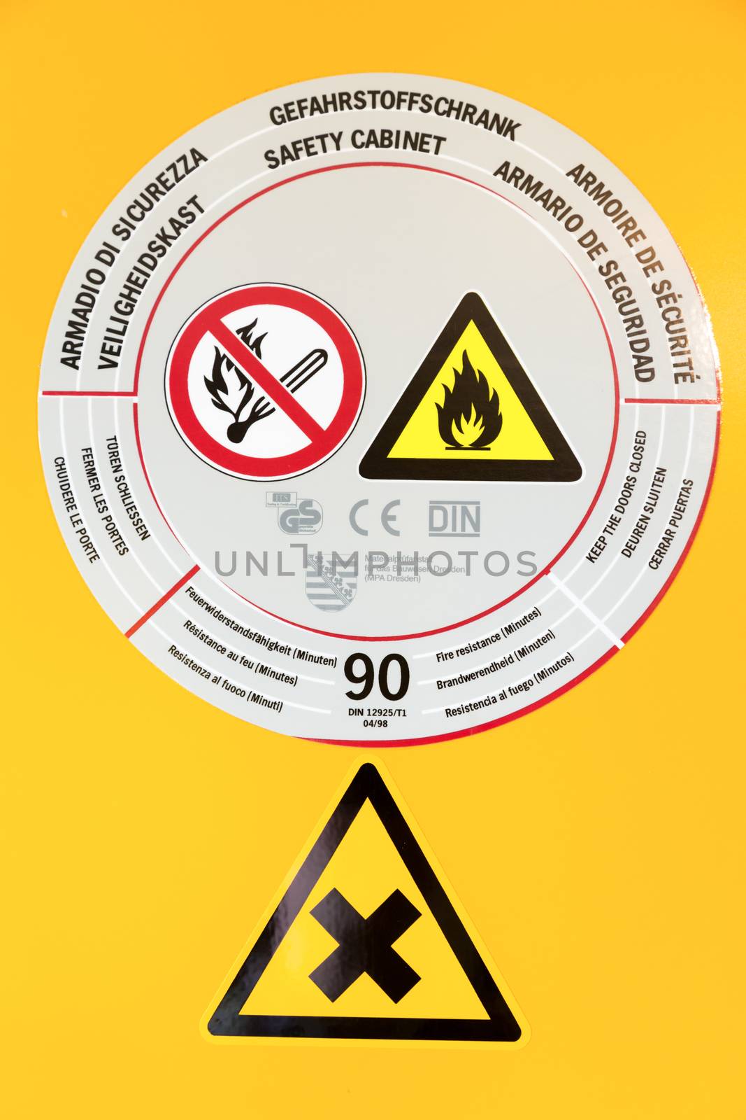 Sticker on safety cabinet for chemicals by BenSchonewille
