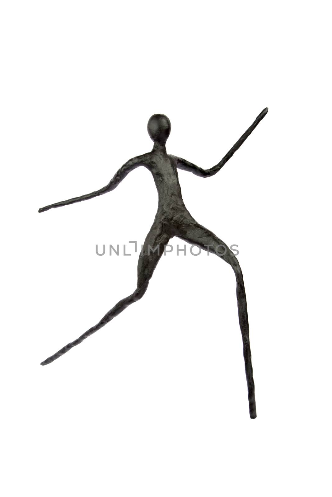 Running black human wax model isolated on white background