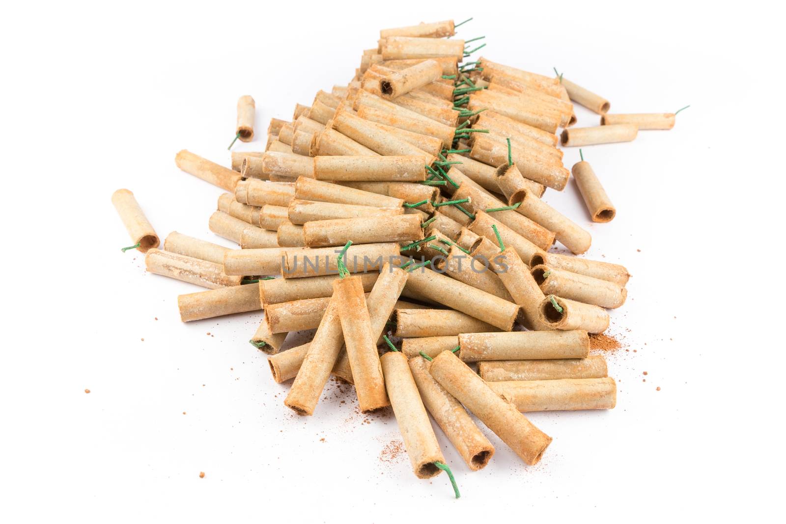 Stack of fire work crackers as group isolated on white background