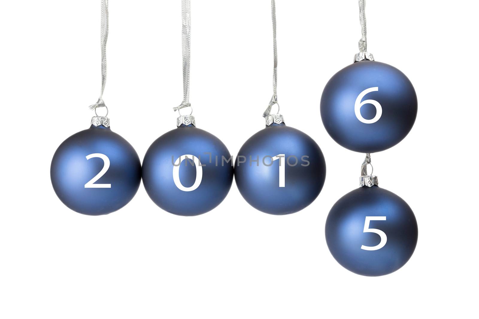Five blue christmas baubles symbolizing old and new year by BenSchonewille