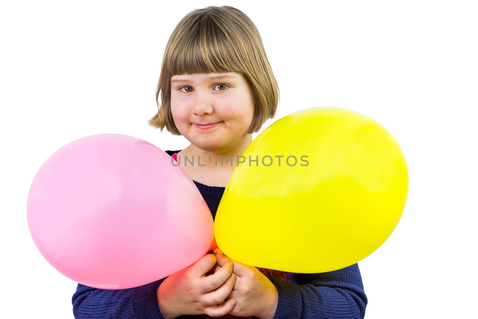 Young dutch girl holding two balloons by BenSchonewille