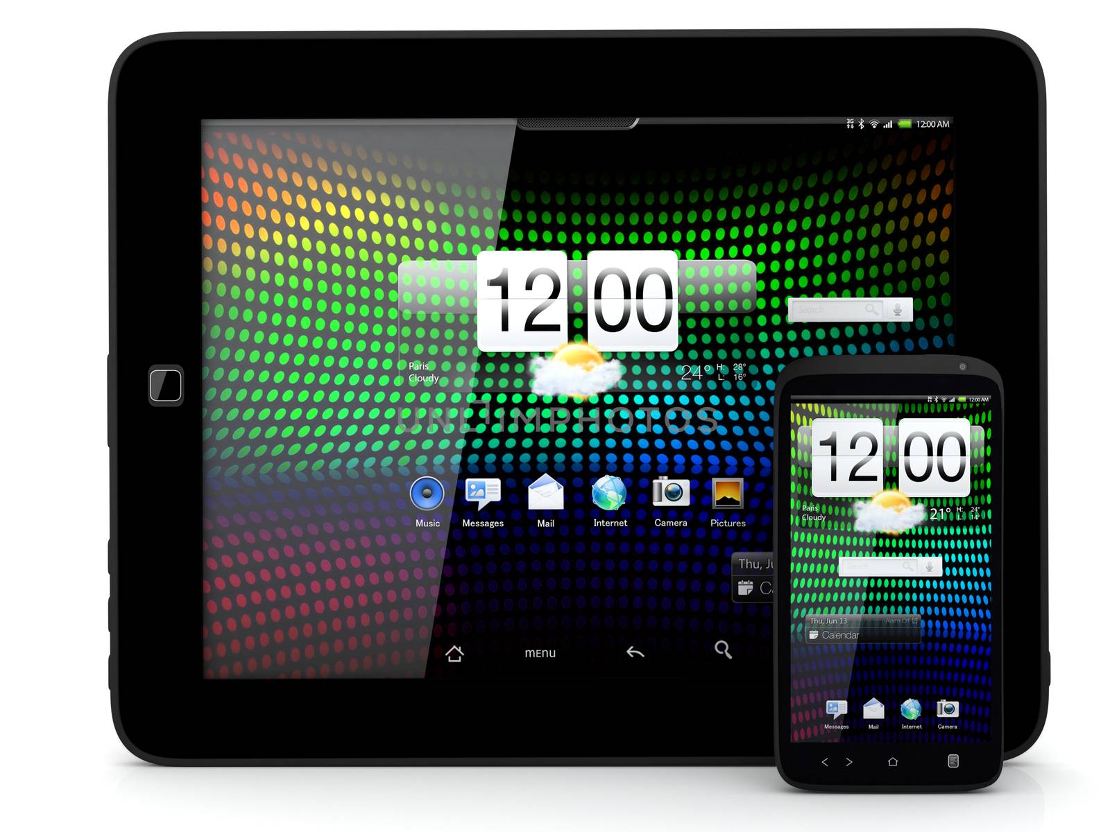 Tablet and smartphone on white background - 3D render
Note: All Devices design and all screen interface graphics in this series are designed by the contributor him self.