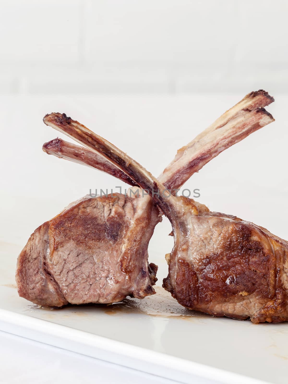 Roasted Lamb Chops on white background. by kerdkanno