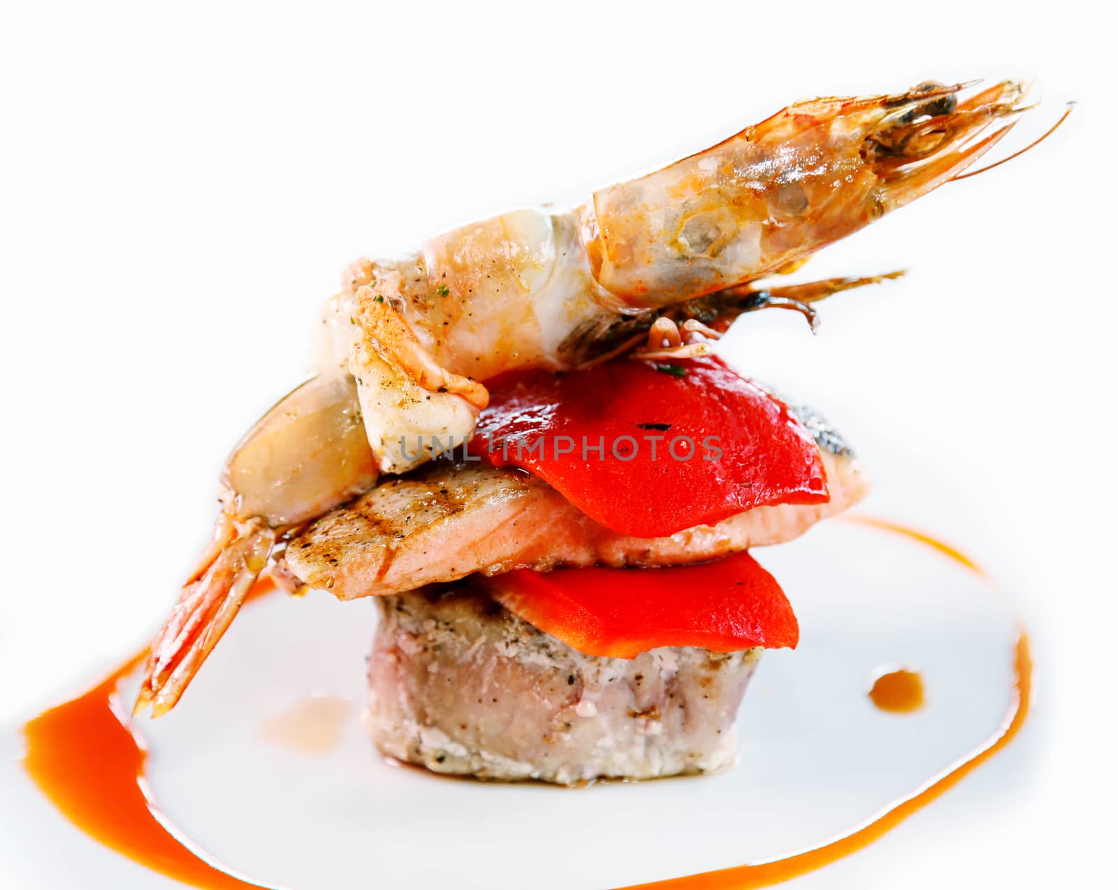 Mixed  grilled seafood. - Isolation on white.