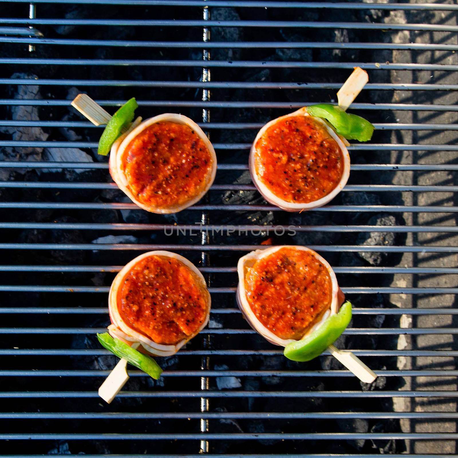 Grilled meat on a summer barbecue in the garden