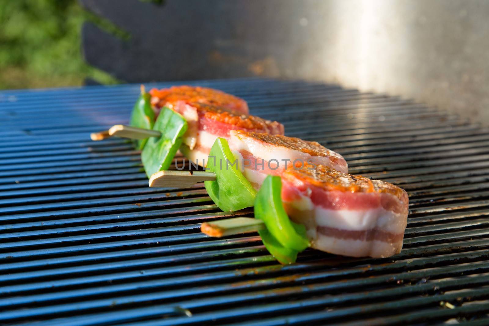 Grilled meat on a summer barbecue in the garden