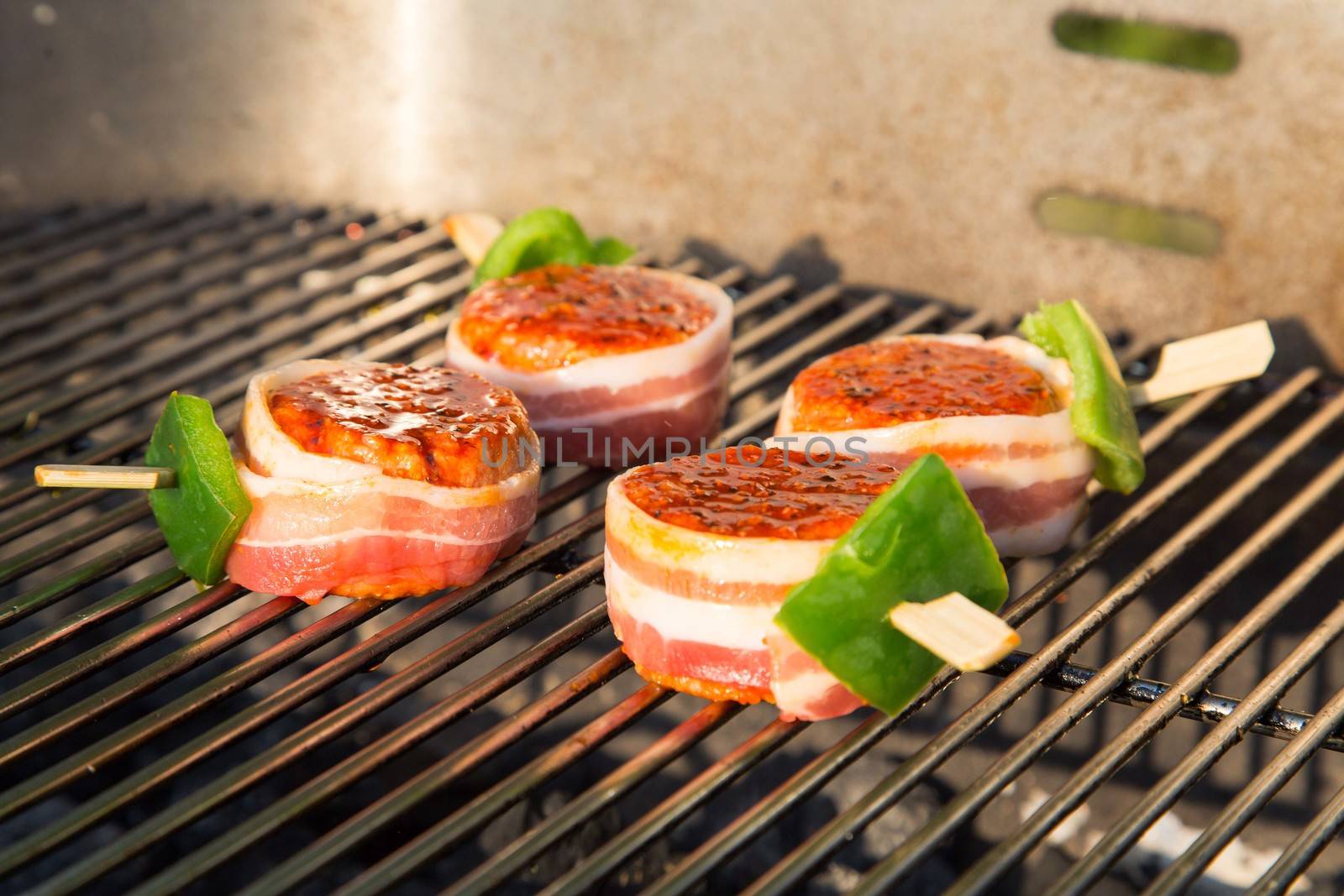 Grilled meat on a summer barbecue in the garden
