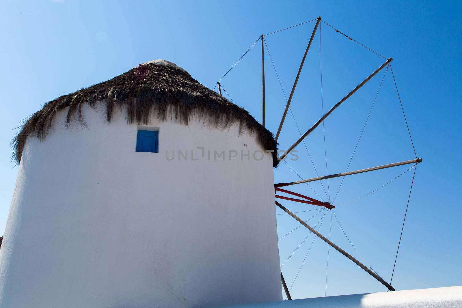 The famous wind mills in Mykonos during day time